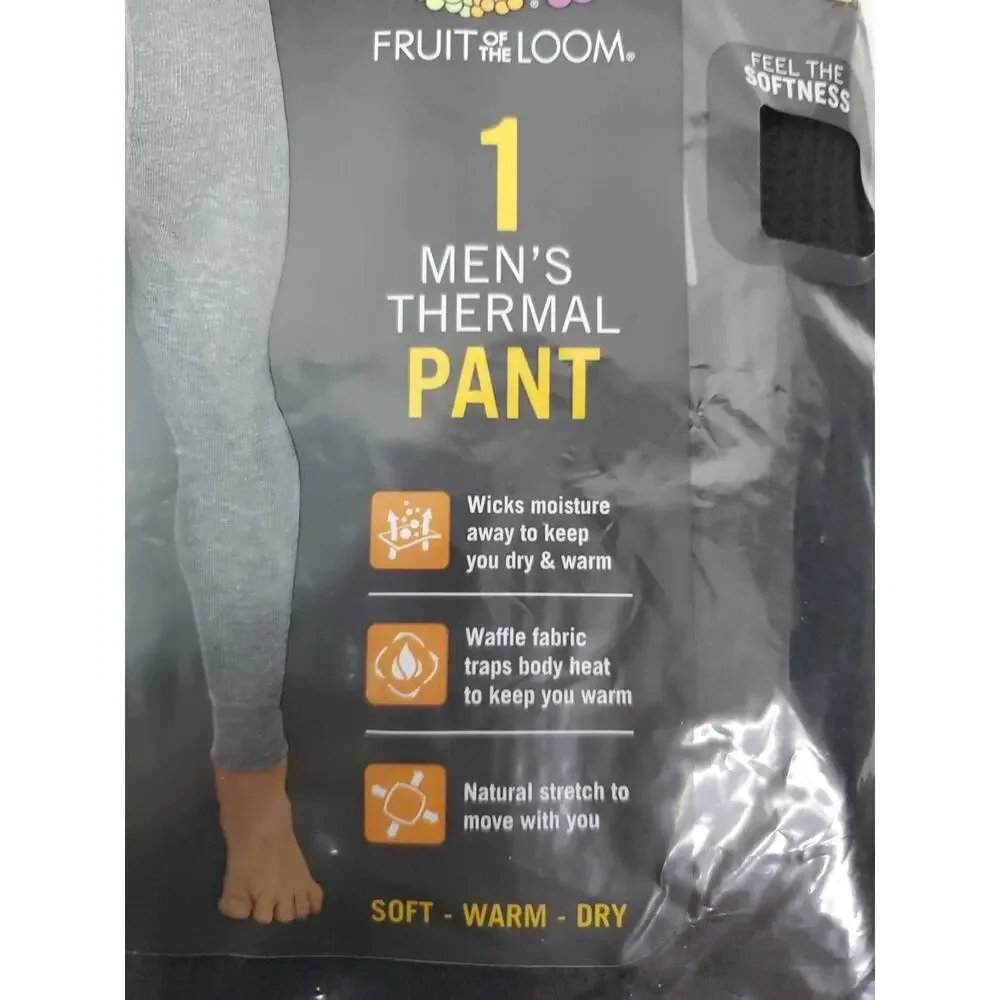 New Fruit Of The Loom 1 Men’s Thermal Black Pants Size L base layer